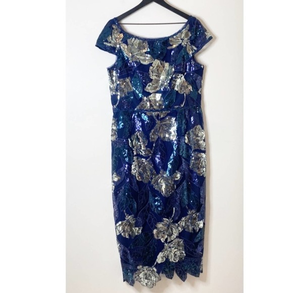 Marchesa Notte NWT Sequined Cocktail Dress Length Gown cutwork Midi 14 - Picture 4 of 15